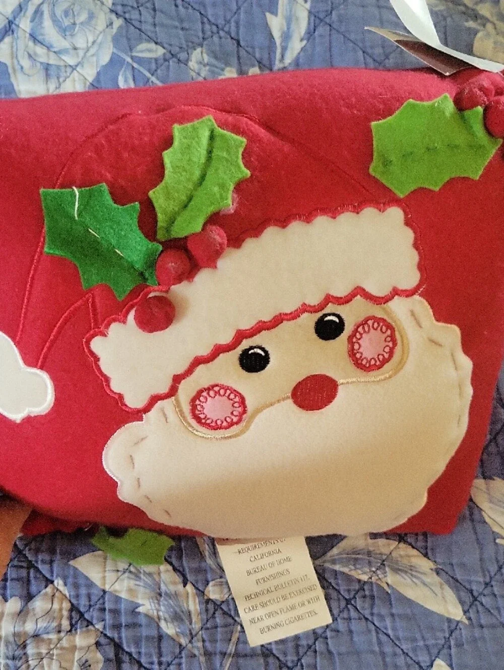 Festive Red Santa Pillow with White Ivory Beard - Holiday Home Decor